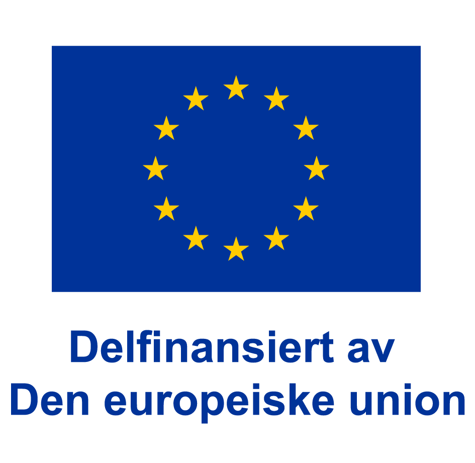 Logoen til EU med teksten "Delfinansiert av den Europeiske Union"