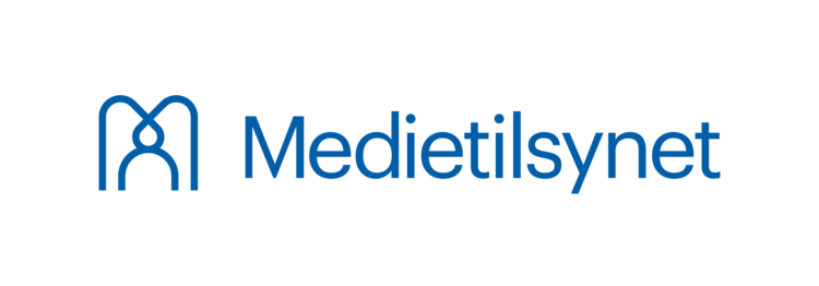 Medietilsynets logo i blått, med en stilisert M  etterfulgt av teksten 'Medietilsynet' i en ren og moderne skrifttype.